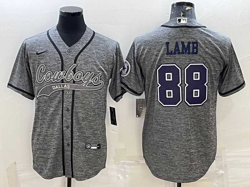 Mens Dallas Cowboys #88 CeeDee Lamb Grey Gridiron With Patch Cool Base Stitched Baseball Jersey